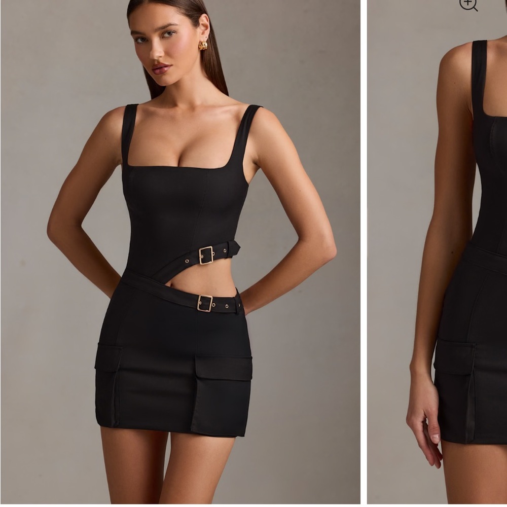 NWT Oh Polly Acadia Belted Cut-Out Mini Dress in Black size 6